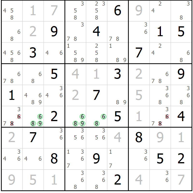 Position des candidats pour la solution de la Gr 127 page 130 du magazine de sudoku Giga sudoku niv 6-8 n° 016