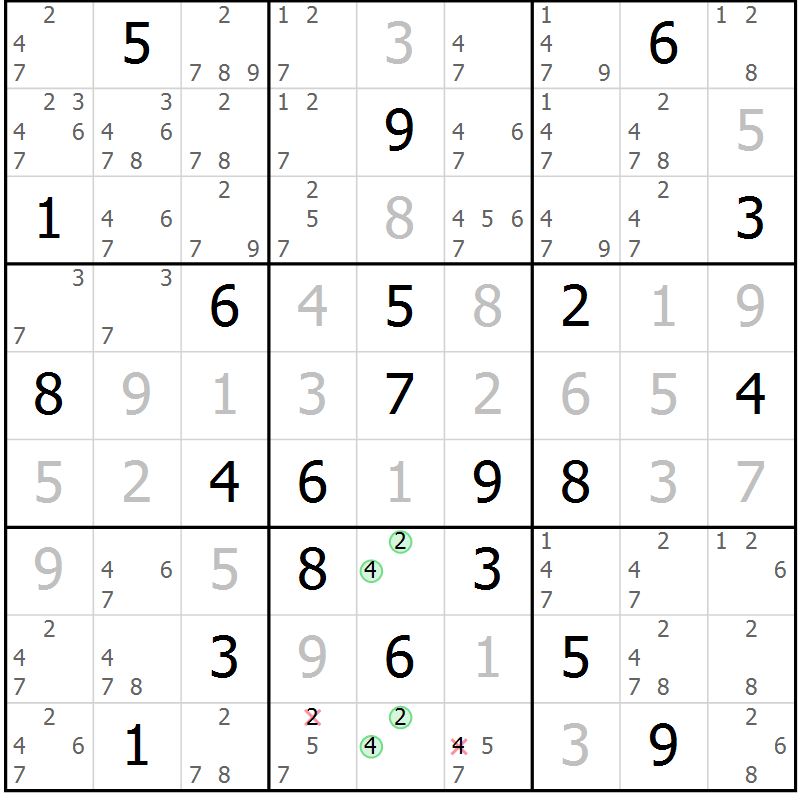Position des candidats pour la solution de la Gr 128 page 131 du magazine de sudoku Giga sudoku niv 6-8 n° 016