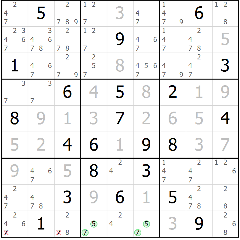 Position des candidats pour la solution de la Gr 128 page 131 du magazine de sudoku Giga sudoku niv 6-8 n° 016