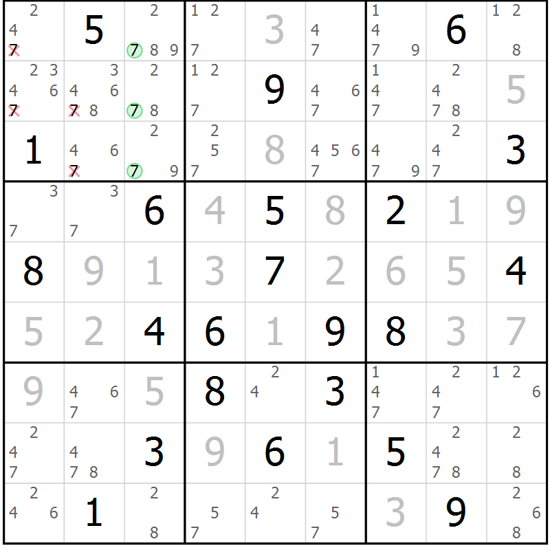 Position des candidats pour la solution de la Gr 128 page 131 du magazine de sudoku Giga sudoku niv 6-8 n° 016
