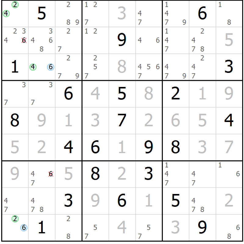 Position des candidats pour la solution de la Gr 128 page 131 du magazine de sudoku Giga sudoku niv 6-8 n° 016