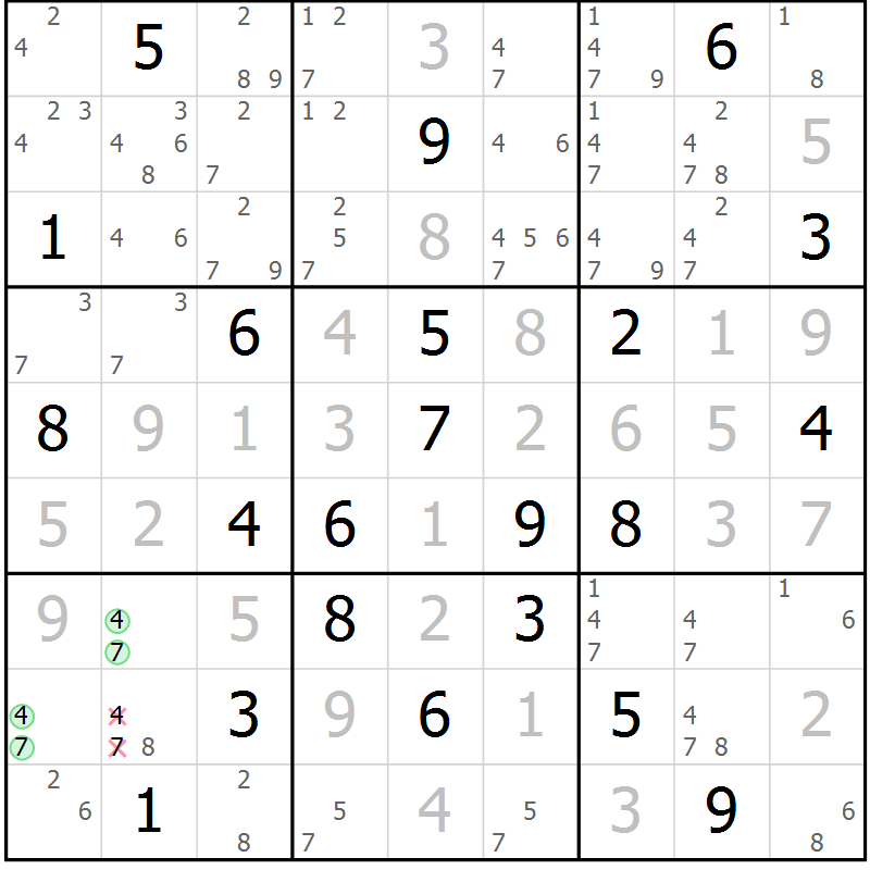 Position des candidats pour la solution de la Gr 128 page 131 du magazine de sudoku Giga sudoku niv 6-8 n° 016