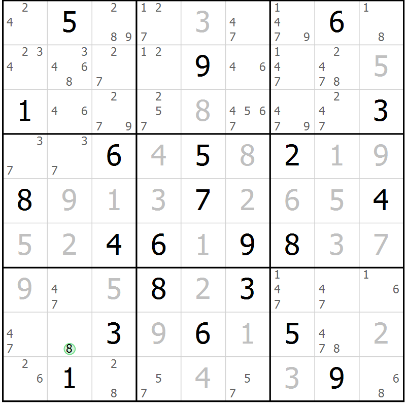 Position des candidats pour la solution de la Gr 128 page 131 du magazine de sudoku Giga sudoku niv 6-8 n° 016