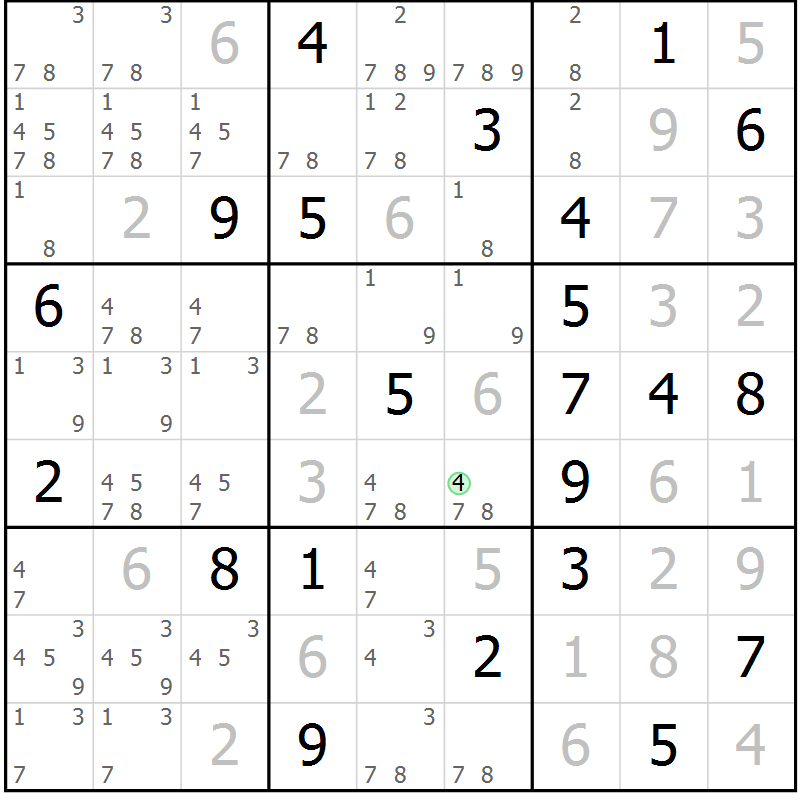 Position des candidats pour la solution de la Gr 129 page 132 du magazine de sudoku Giga sudoku niv 6-8 n° 016
