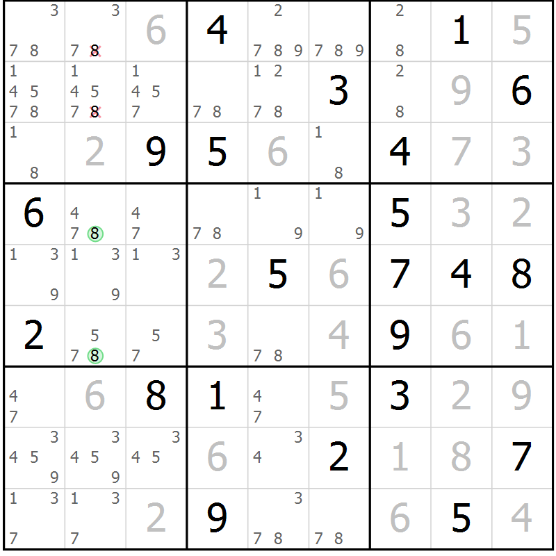 Position des candidats pour la solution de la Gr 129 page 132 du magazine de sudoku Giga sudoku niv 6-8 n° 016