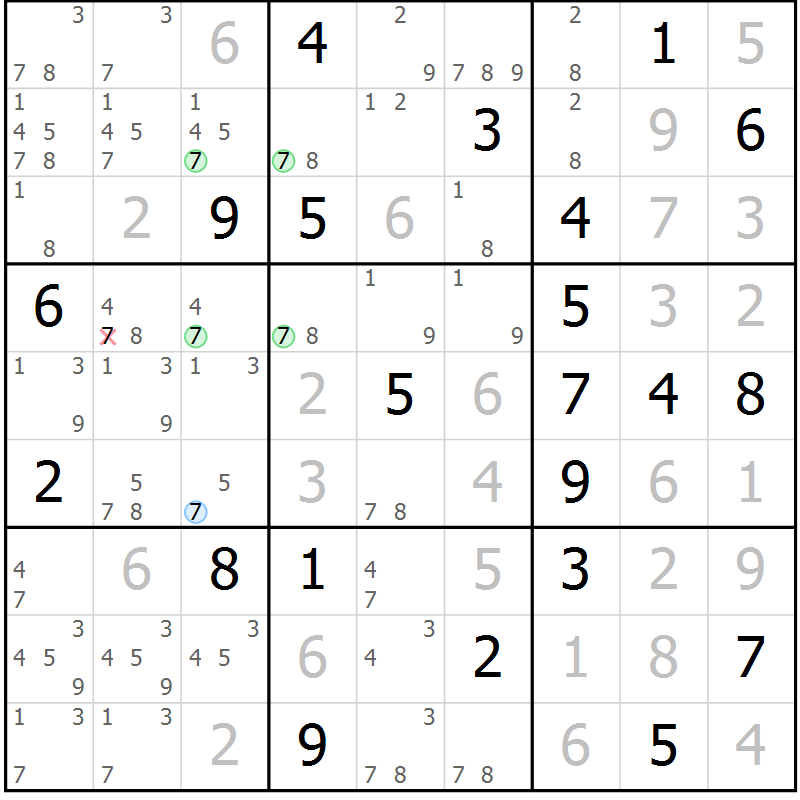 Position des candidats pour la solution de la Gr 129 page 132 du magazine de sudoku Giga sudoku niv 6-8 n° 016