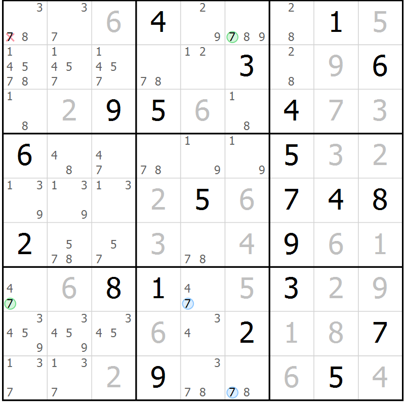 Position des candidats pour la solution de la Gr 129 page 132 du magazine de sudoku Giga sudoku niv 6-8 n° 016