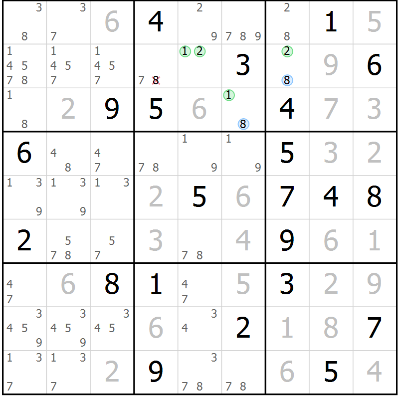 Position des candidats pour la solution de la Gr 129 page 132 du magazine de sudoku Giga sudoku niv 6-8 n° 016