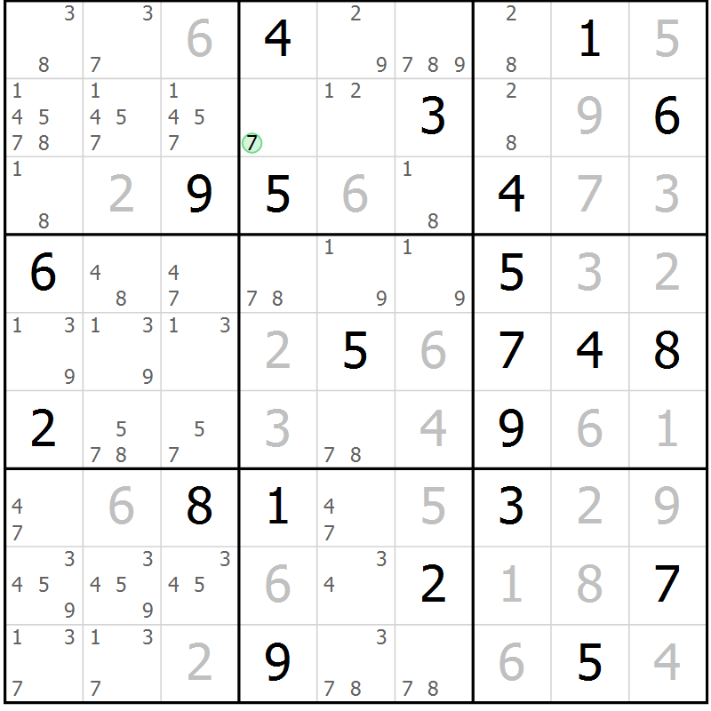 Position des candidats pour la solution de la Gr 129 page 132 du magazine de sudoku Giga sudoku niv 6-8 n° 016