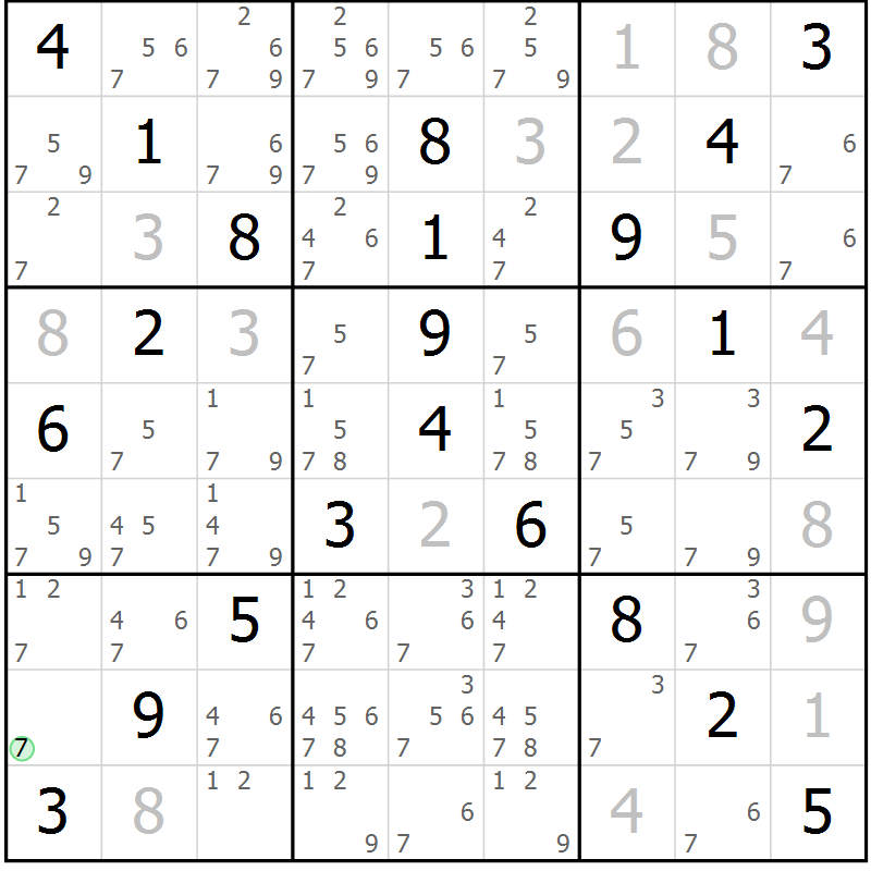 Position des candidats pour la solution de la Gr 13 page 16 du magazine de sudoku Giga sudoku niv 6-8 n° 016