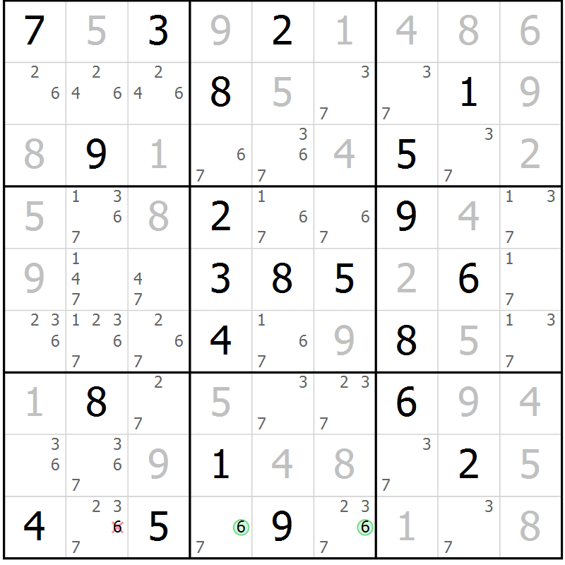 Position des candidats pour la solution de la Gr 130 page 133 du magazine de sudoku Giga sudoku niv 6-8 n° 016
