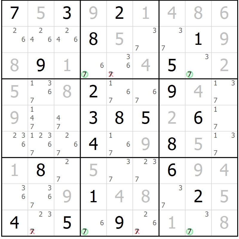 Position des candidats pour la solution de la Gr 130 page 133 du magazine de sudoku Giga sudoku niv 6-8 n° 016