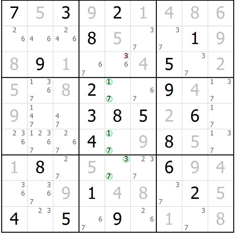 Position des candidats pour la solution de la Gr 130 page 133 du magazine de sudoku Giga sudoku niv 6-8 n° 016