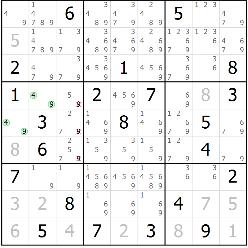 Position des candidats pour la solution de la Gr 131 page 134 du magazine de sudoku Giga sudoku niv 6-8 n° 016