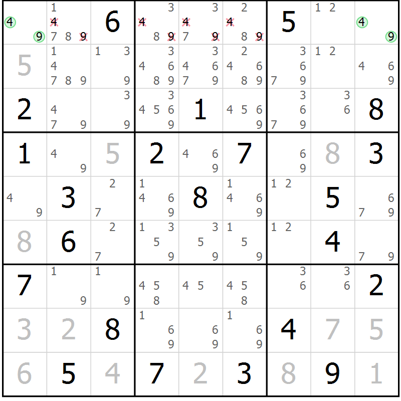 Position des candidats pour la solution de la Gr 131 page 134 du magazine de sudoku Giga sudoku niv 6-8 n° 016