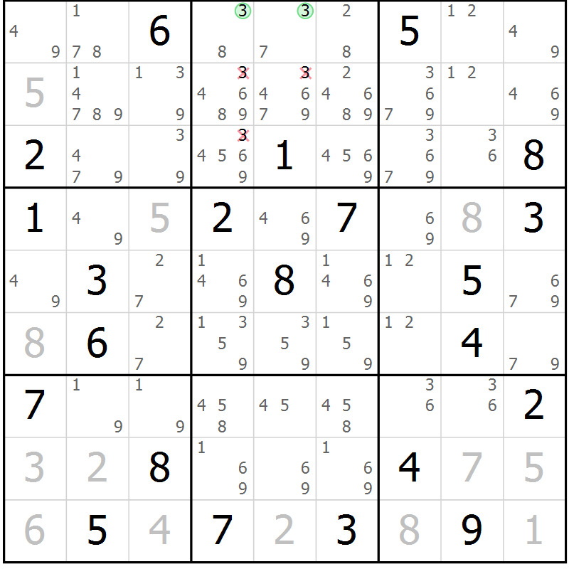 Position des candidats pour la solution de la Gr 131 page 134 du magazine de sudoku Giga sudoku niv 6-8 n° 016