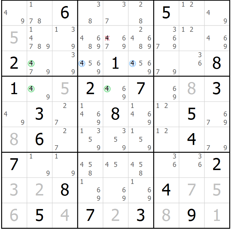 Position des candidats pour la solution de la Gr 131 page 134 du magazine de sudoku Giga sudoku niv 6-8 n° 016