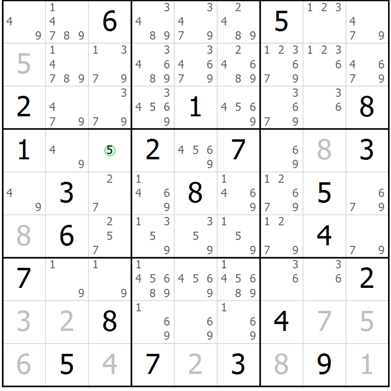 Position des candidats pour la solution de la Gr 131 page 134 du magazine de sudoku Giga sudoku niv 6-8 n° 016