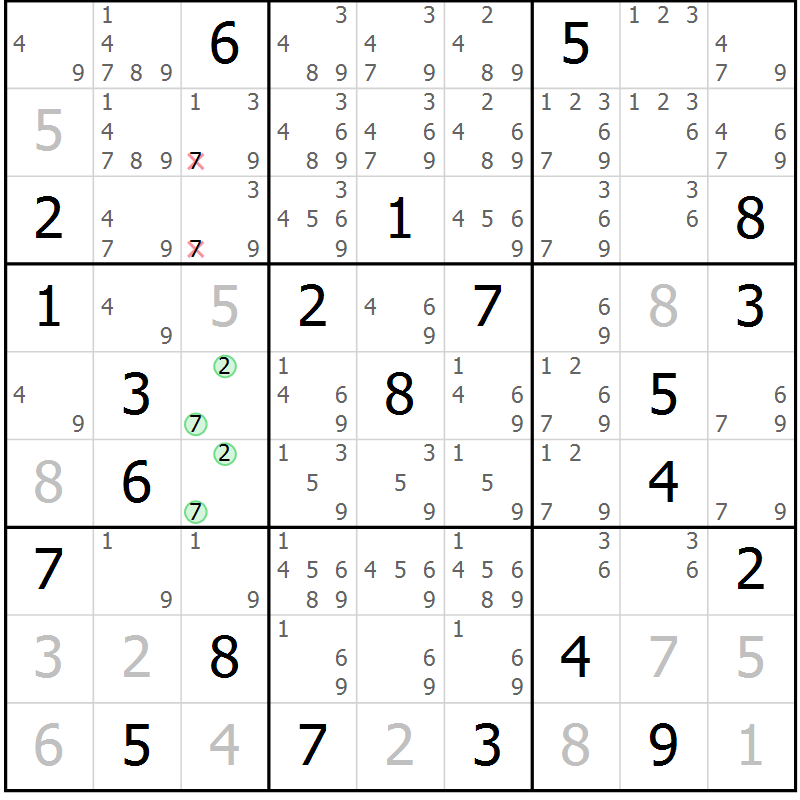 Position des candidats pour la solution de la Gr 131 page 134 du magazine de sudoku Giga sudoku niv 6-8 n° 016