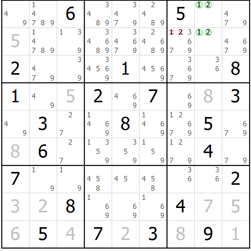 Position des candidats pour la solution de la Gr 131 page 134 du magazine de sudoku Giga sudoku niv 6-8 n° 016