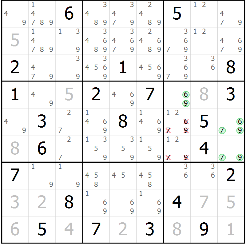 Position des candidats pour la solution de la Gr 131 page 134 du magazine de sudoku Giga sudoku niv 6-8 n° 016