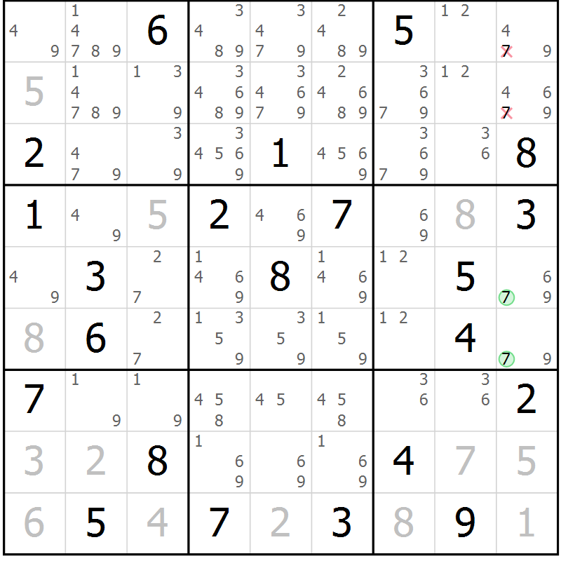 Position des candidats pour la solution de la Gr 131 page 134 du magazine de sudoku Giga sudoku niv 6-8 n° 016