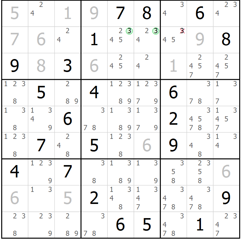 Position des candidats pour la solution de la Gr 132 page 135 du magazine de sudoku Giga sudoku niv 6-8 n° 016