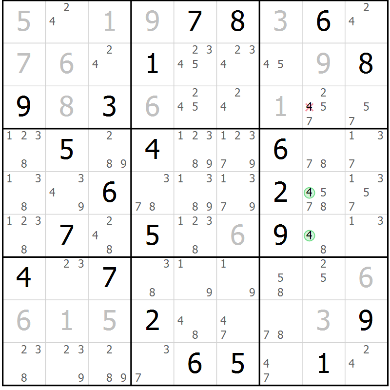 Position des candidats pour la solution de la Gr 132 page 135 du magazine de sudoku Giga sudoku niv 6-8 n° 016