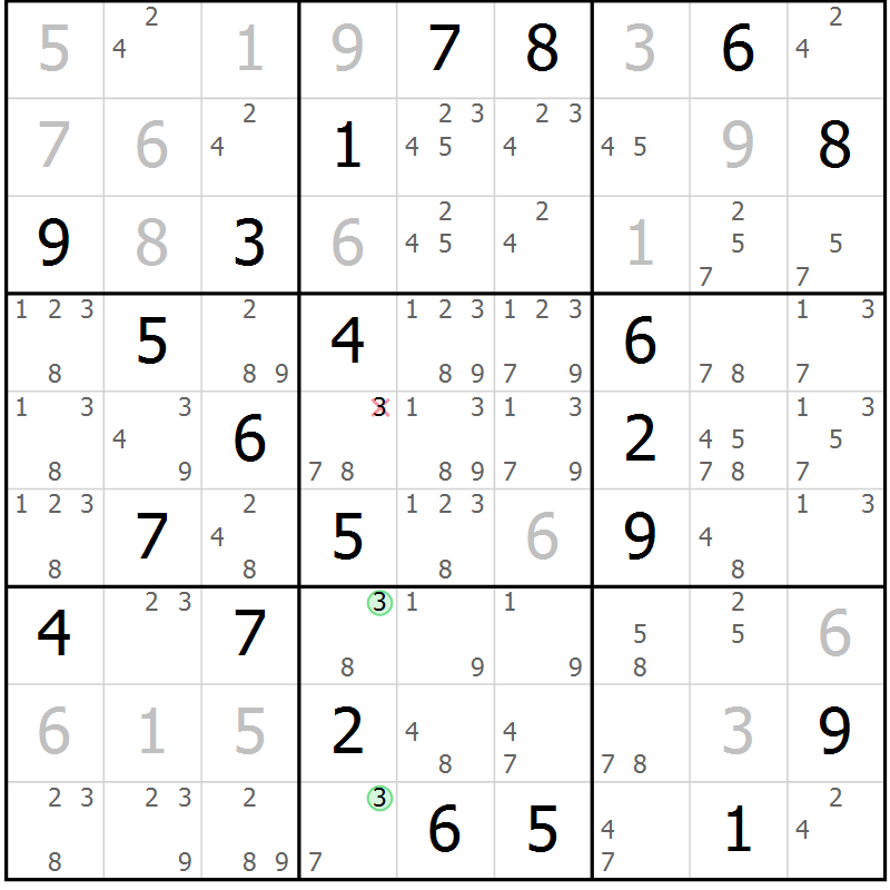 Position des candidats pour la solution de la Gr 132 page 135 du magazine de sudoku Giga sudoku niv 6-8 n° 016