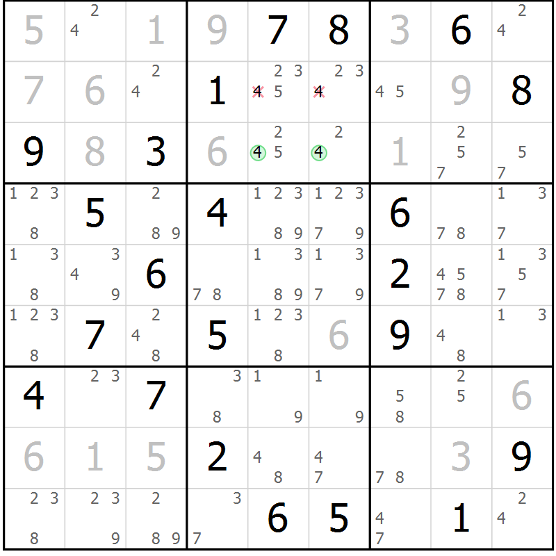 Position des candidats pour la solution de la Gr 132 page 135 du magazine de sudoku Giga sudoku niv 6-8 n° 016