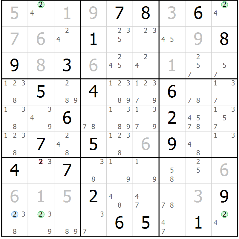 Position des candidats pour la solution de la Gr 132 page 135 du magazine de sudoku Giga sudoku niv 6-8 n° 016