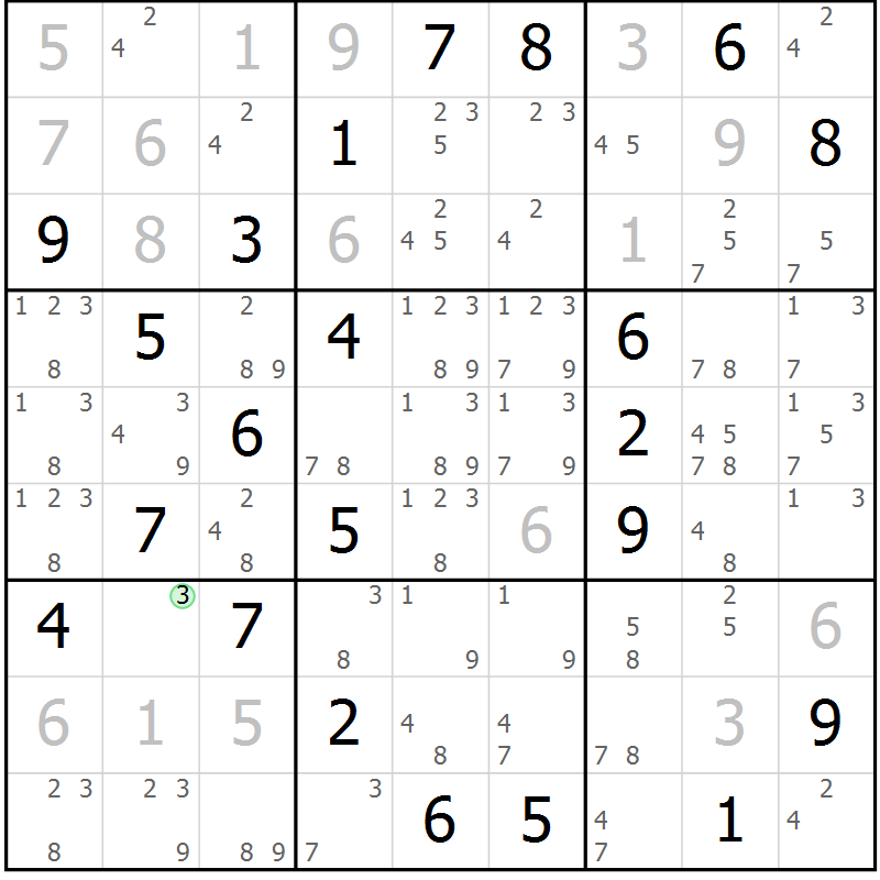 Position des candidats pour la solution de la Gr 132 page 135 du magazine de sudoku Giga sudoku niv 6-8 n° 016
