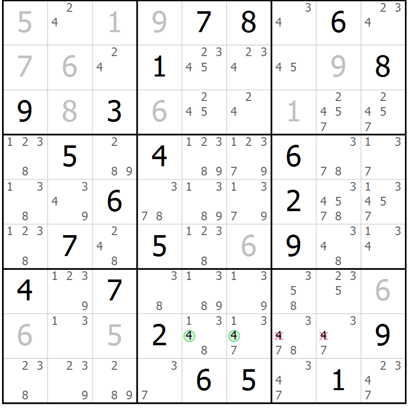 Position des candidats pour la solution de la Gr 132 page 135 du magazine de sudoku Giga sudoku niv 6-8 n° 016