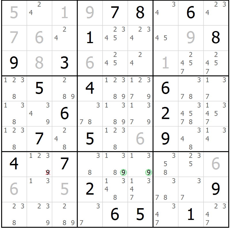 Position des candidats pour la solution de la Gr 132 page 135 du magazine de sudoku Giga sudoku niv 6-8 n° 016