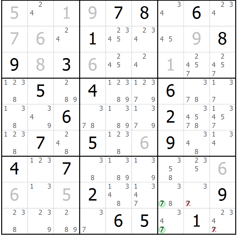 Position des candidats pour la solution de la Gr 132 page 135 du magazine de sudoku Giga sudoku niv 6-8 n° 016