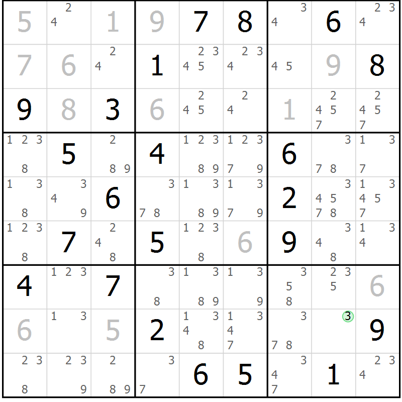 Position des candidats pour la solution de la Gr 132 page 135 du magazine de sudoku Giga sudoku niv 6-8 n° 016