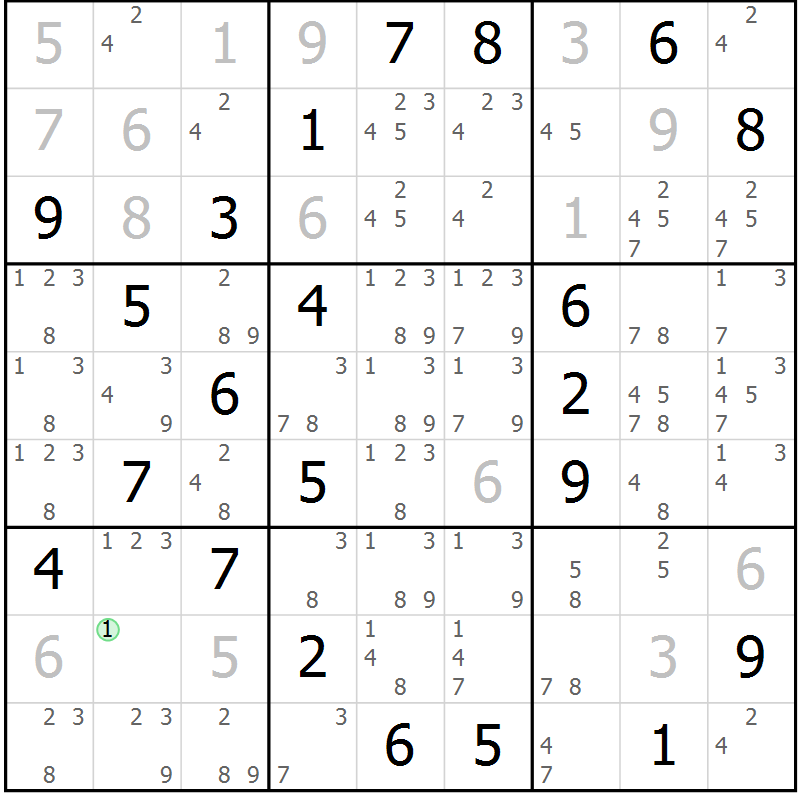 Position des candidats pour la solution de la Gr 132 page 135 du magazine de sudoku Giga sudoku niv 6-8 n° 016