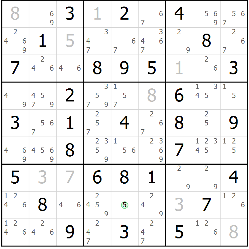 Position des candidats pour la solution de la Gr 14 page 17 du magazine de sudoku Giga sudoku niv 6-8 n° 016