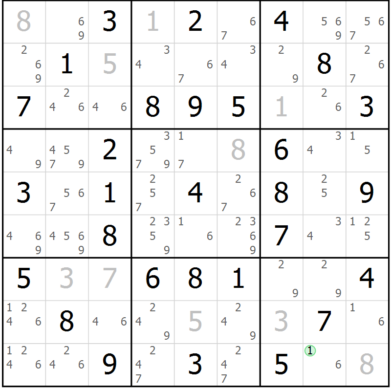 Position des candidats pour la solution de la Gr 14 page 17 du magazine de sudoku Giga sudoku niv 6-8 n° 016