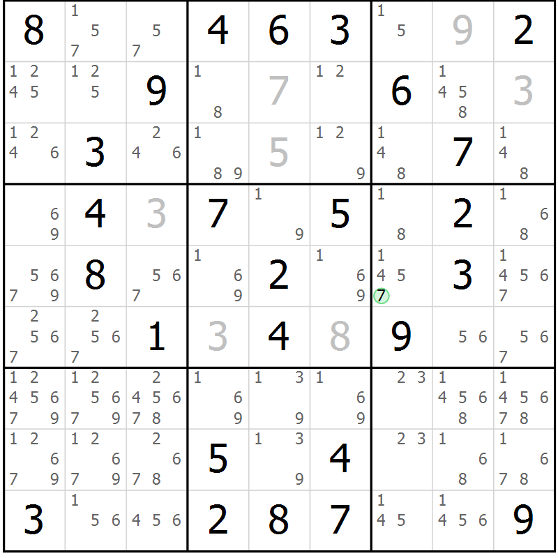 Position des candidats pour la solution de la Gr 16 page 19 du magazine de sudoku Giga sudoku niv 6-8 n° 016