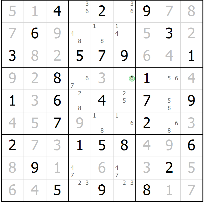 Position des candidats pour la solution de la Gr 18 page 21 du magazine de sudoku Giga sudoku niv 6-8 n° 016
