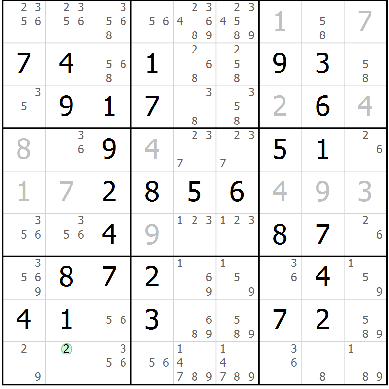 Position des candidats pour la solution de la Gr 19 page 22 du magazine de sudoku Giga sudoku niv 6-8 n° 016