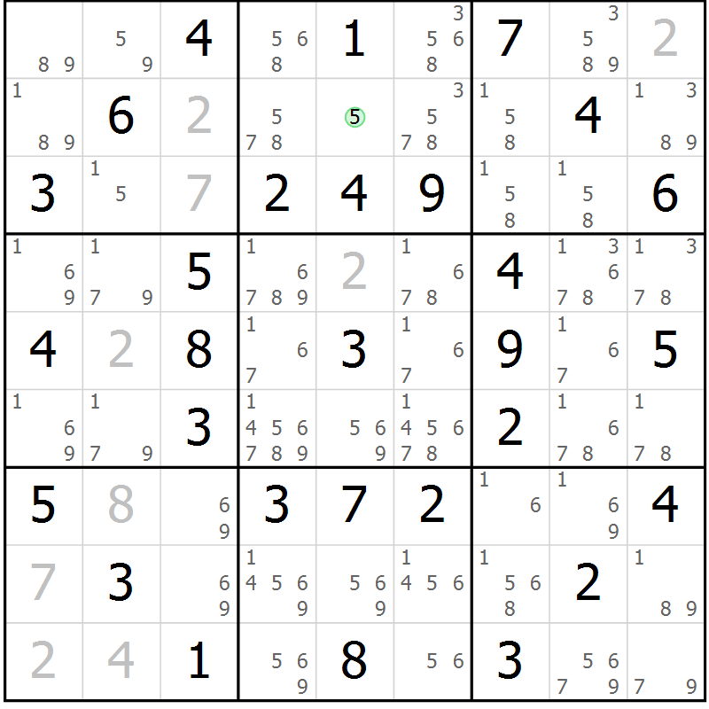 Position des candidats pour la solution de la Gr 21 page 24 du magazine de sudoku Giga sudoku niv 6-8 n° 016
