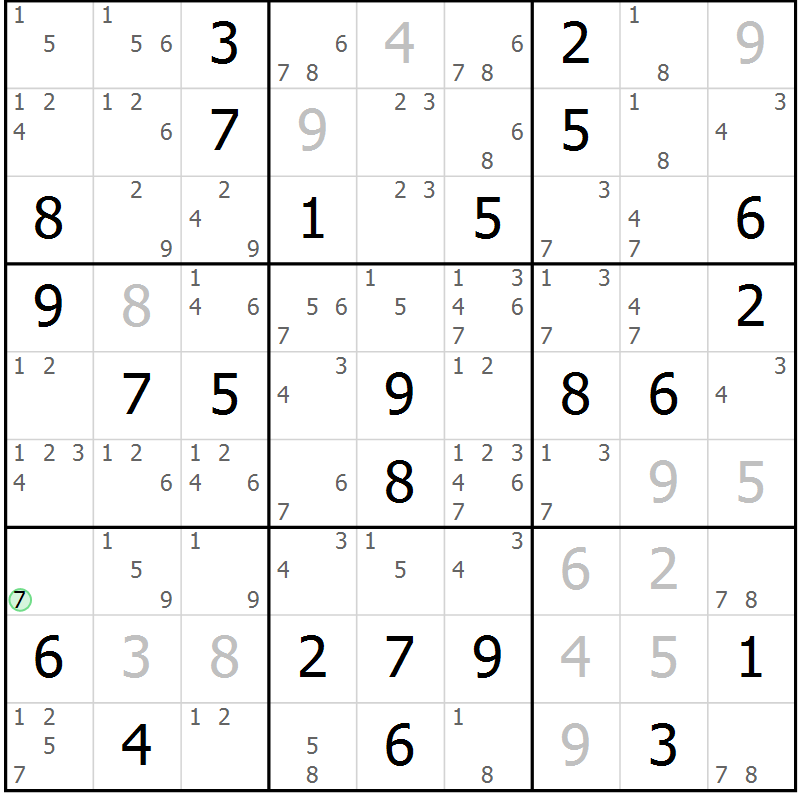 Position des candidats pour la solution de la Gr 22 page 25 du magazine de sudoku Giga sudoku niv 6-8 n° 016