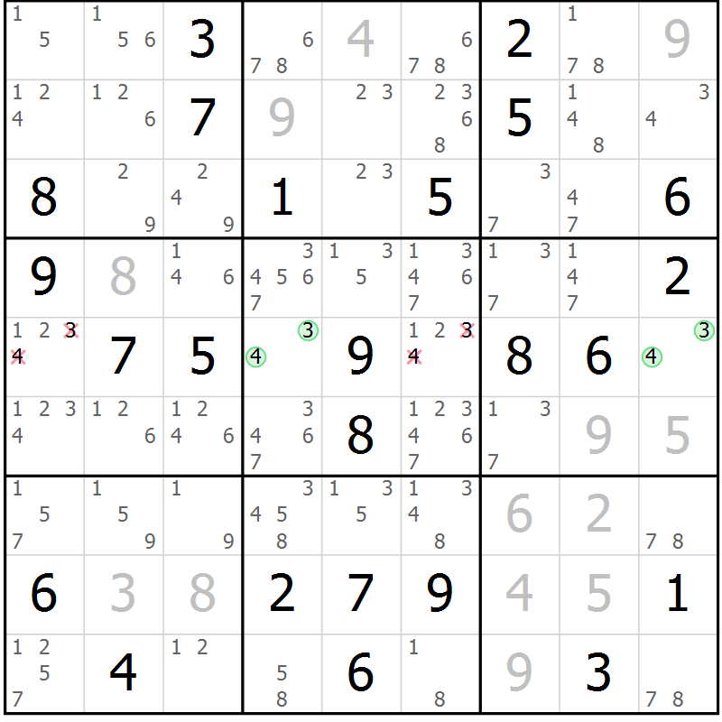 Position des candidats pour la solution de la Gr 22 page 25 du magazine de sudoku Giga sudoku niv 6-8 n° 016