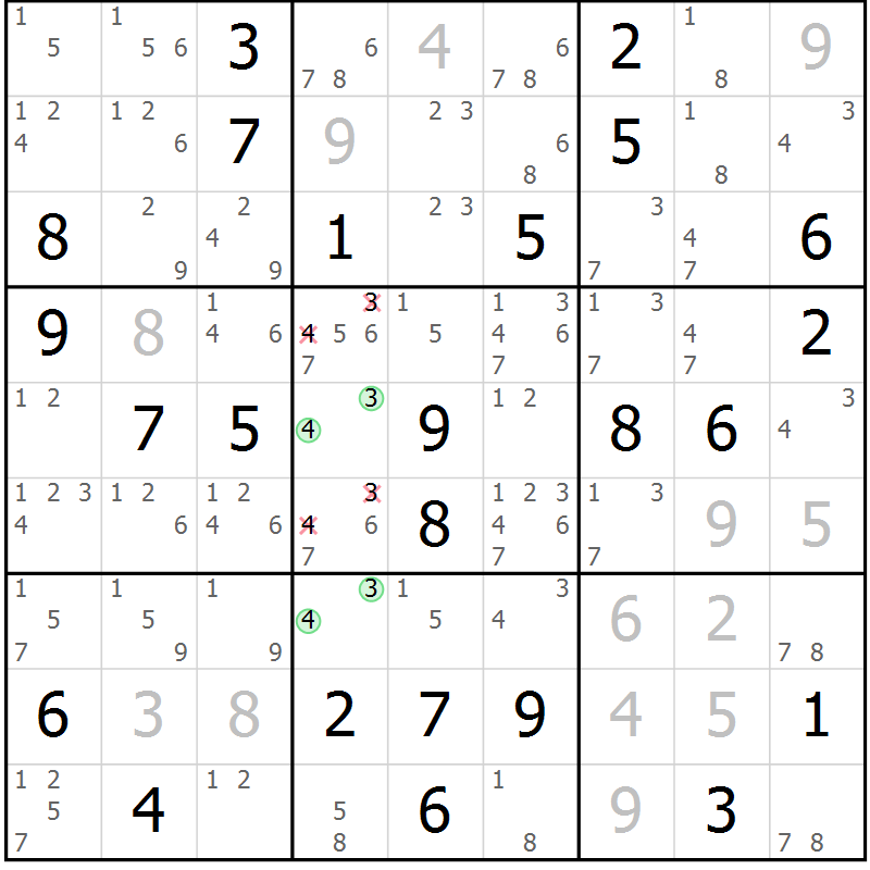 Position des candidats pour la solution de la Gr 22 page 25 du magazine de sudoku Giga sudoku niv 6-8 n° 016