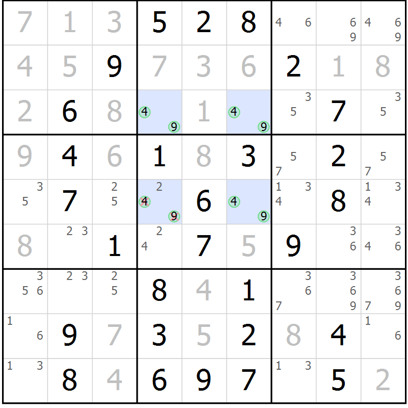 Position des candidats pour la solution de la Gr 23 page 26 du magazine de sudoku Giga sudoku niv 6-8 n° 016