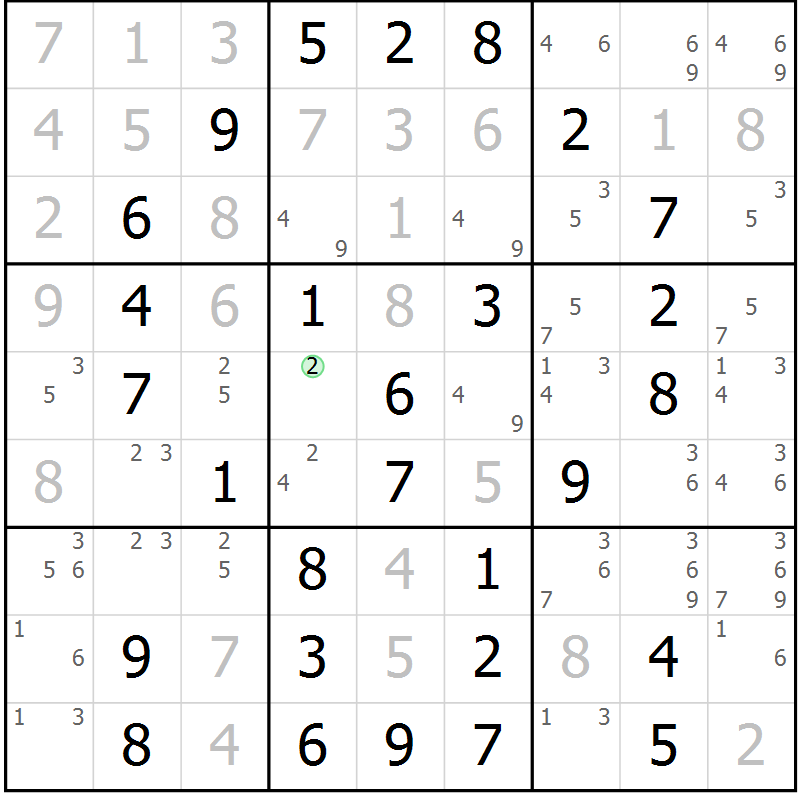Position des candidats pour la solution de la Gr 23 page 26 du magazine de sudoku Giga sudoku niv 6-8 n° 016