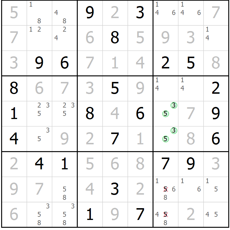 Position des candidats pour la solution de la Gr 24 page 27 du magazine de sudoku Giga sudoku niv 6-8 n° 016