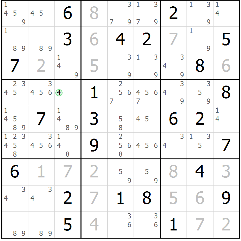 Position des candidats pour la solution de la Gr 25 page 28 du magazine de sudoku Giga sudoku niv 6-8 n° 016